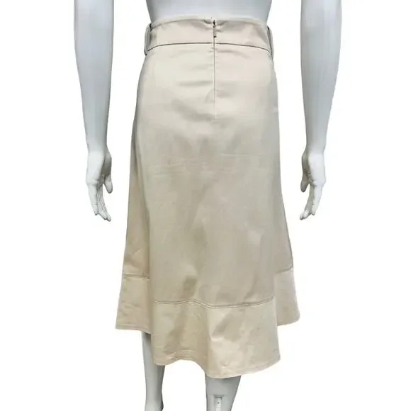 GUCCI Beige Tan Cotton Logo Accent Knee Length Pleated Skirt 42 US 6